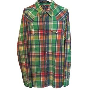VTG 90s Polo Ralph Lauren Pearl Snap Western Shirt Large L/S Multi-Color Plaid
